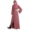 Front open abaya with piping work- Puce Pink Front open abaya with piping work- Puce Pink